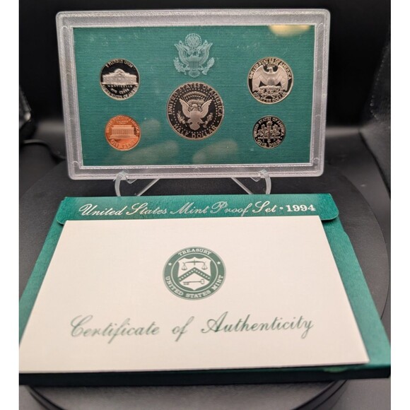 1994 U.S. Proof Set • Original Green Box & COA • 5‑Coin Clad Set - Picture 2 of 2